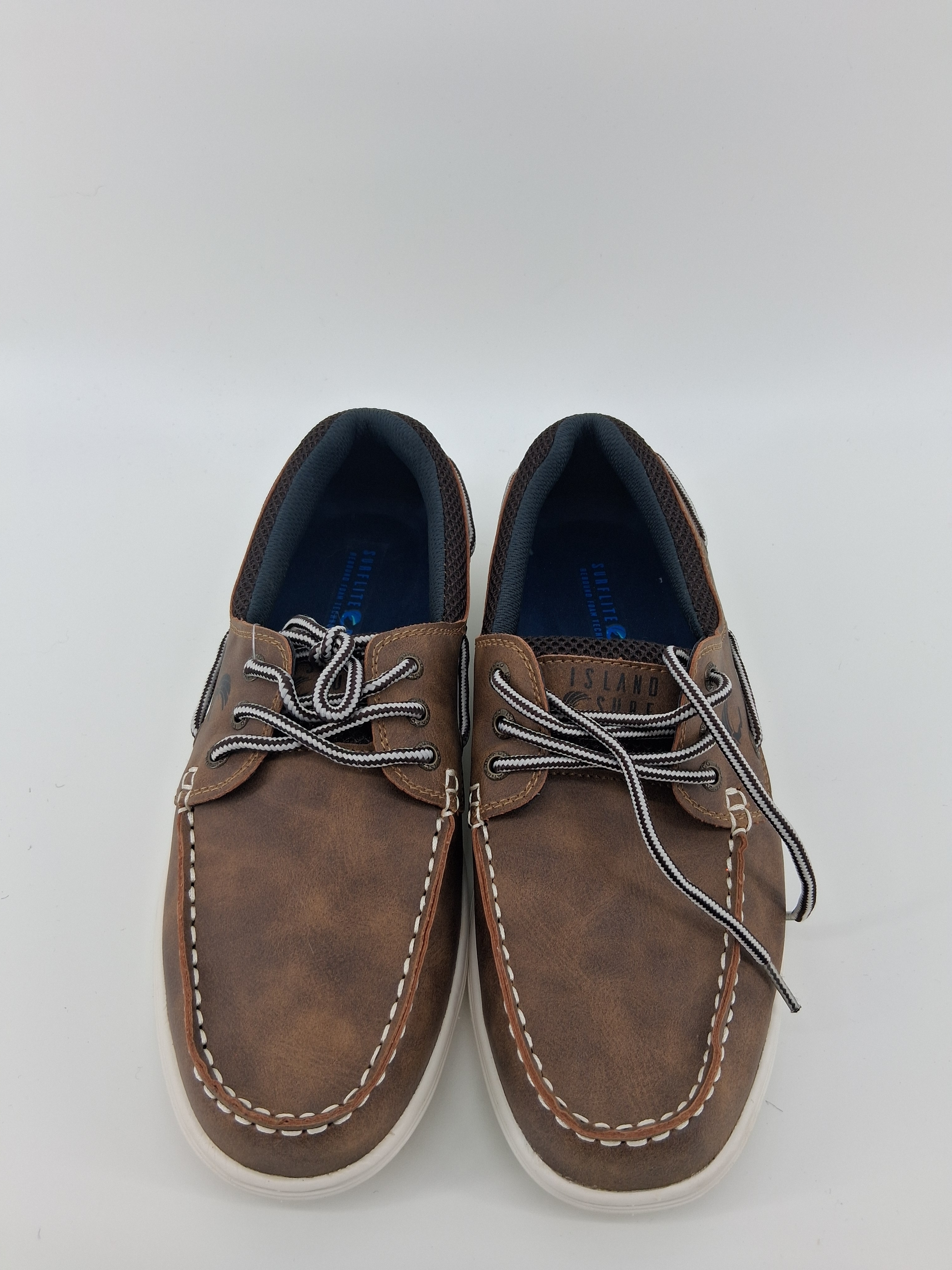 IslandBrand Brown Leather Boat Shoes With Contrast Laces